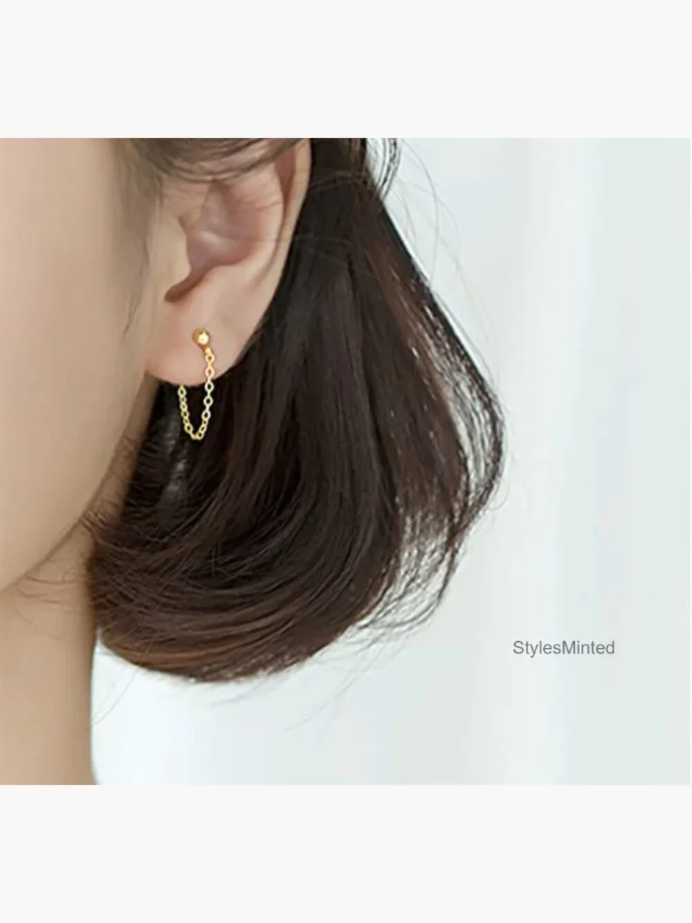 Minimalist Ball Earrings with Chain Dangle Sterling Silver Studs
